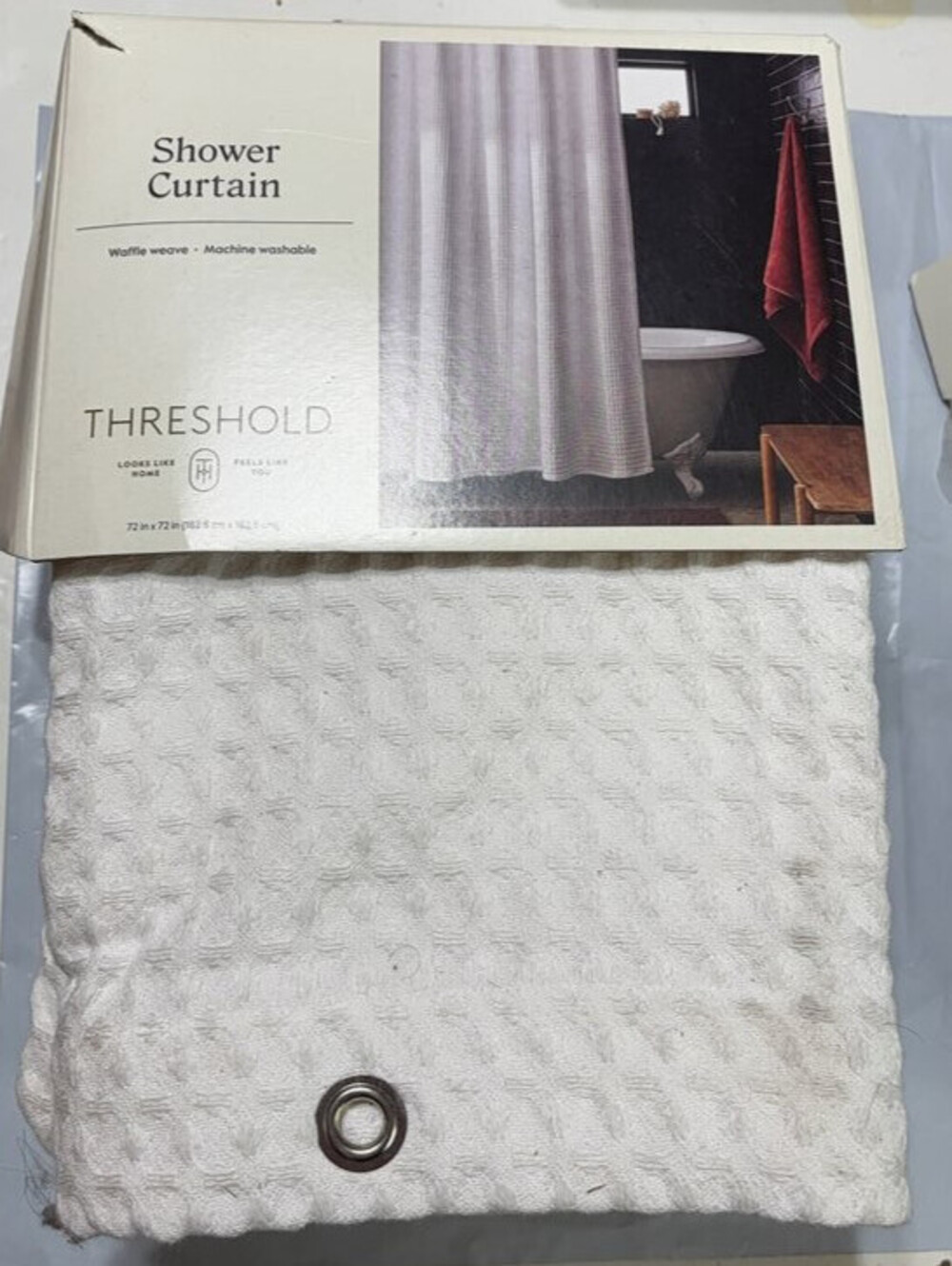 Threshold Waffle Weave Shower Curtain 72 by 72 White NWT